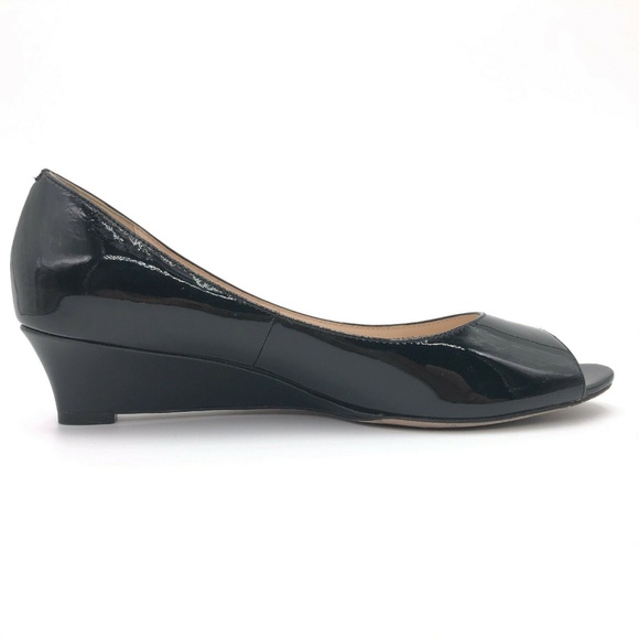 Cole Haan Patent Leather Peep Toe Wedge Pumps - Picture 2 of 8
